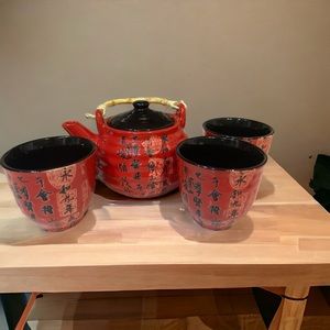 Red Ceramic Chinese Teapot and Cup Set